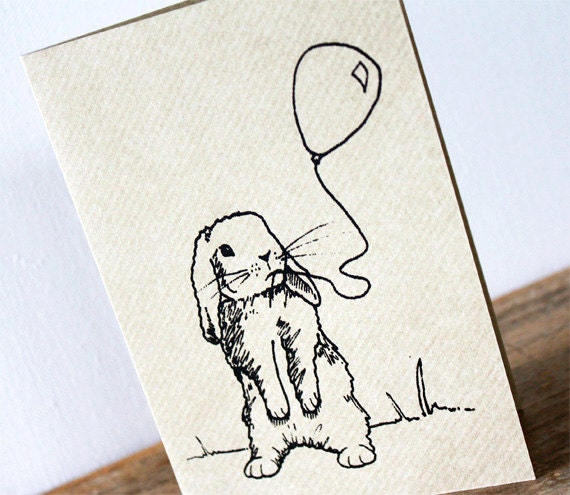 Bunny rabbit card - Black gocco screen-printed on brown ribbed kraft card