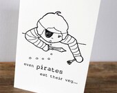 Pirates veg card - Black gocco screen-printed on brown ribbed kraft card