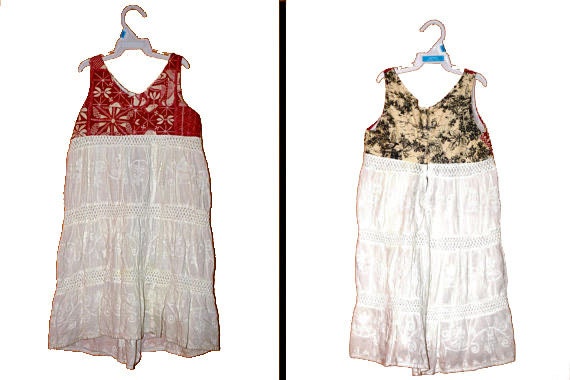 upcycled hippie KID summer dress size 3t 4t / gauzy red and white shift ooak