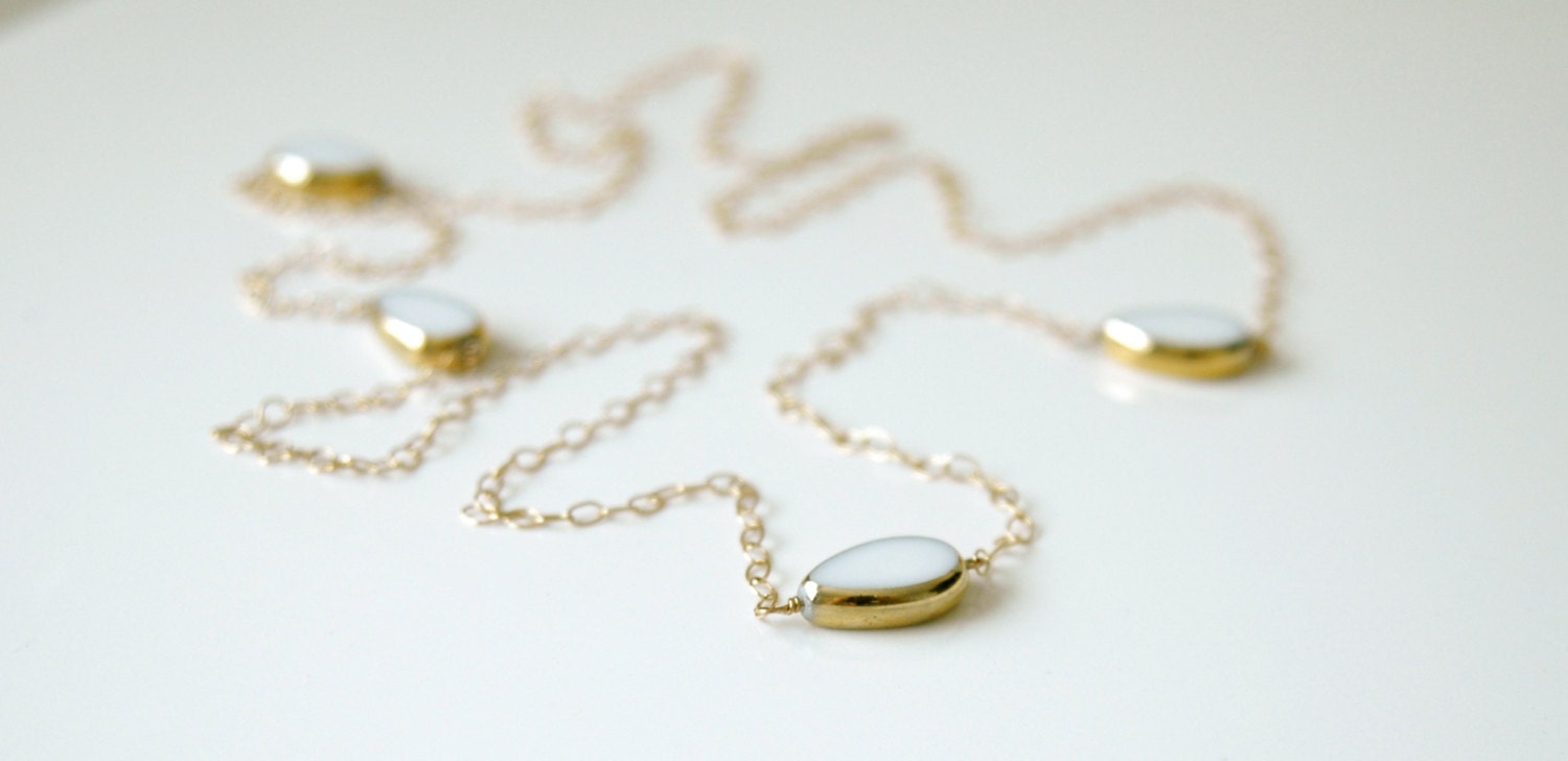 Infinity Necklace in White // rare german beads, super long chain // LilahV