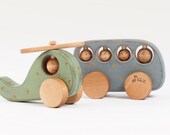 Personalized Wooden Toys set with rustic ornament Bus and Helicopter