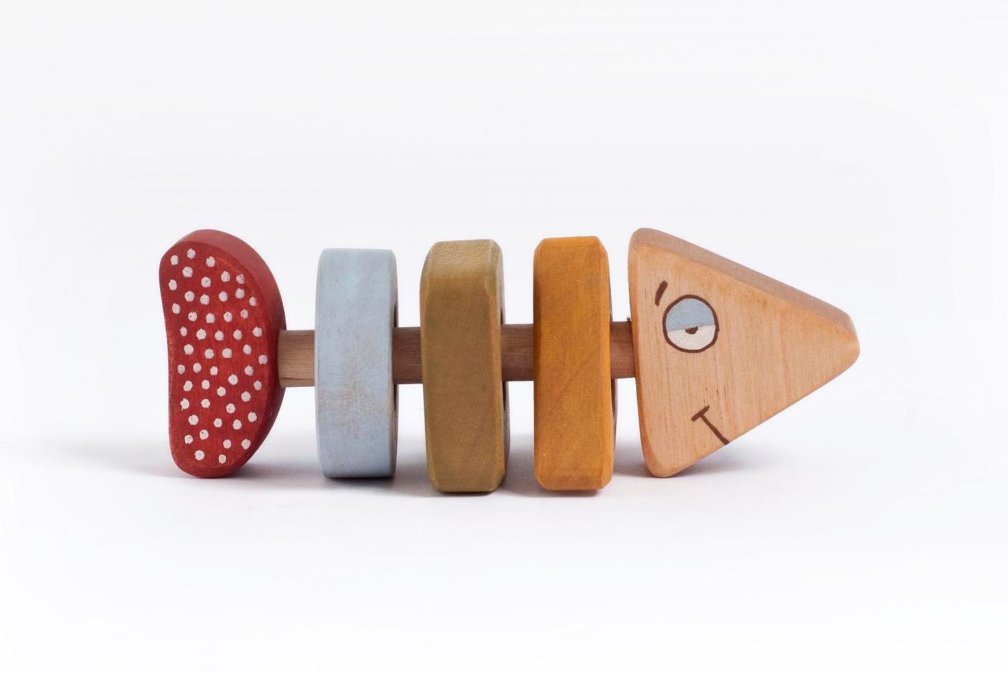 Natural Baby Toy wooden Fish rattle toy