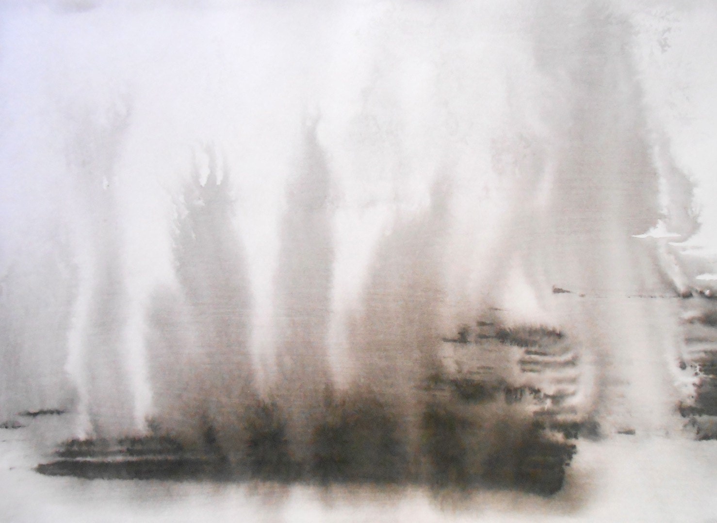 Original Contemporary Black and White Abstract Ink Wash Painting 11.7x16.5 " Immortal 059"