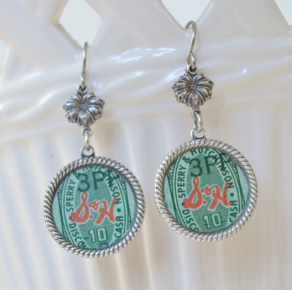 Trading Stamp Earrings made from S & H Green Stamps