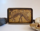 Dinosaur / Fossil Belt Buckle - Stegosaurus - Antique Dinosaur Print Buckle in Silver Tone Pewter