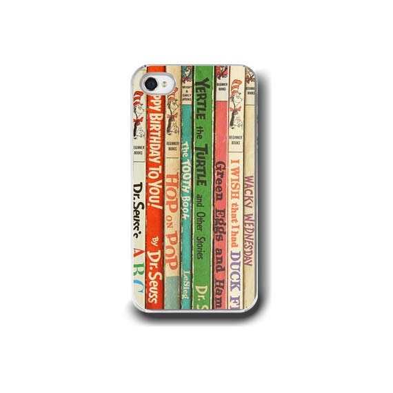 Dr. Seuss Books, iPhone 5 4 4s Case, Cell Phone Case, Dr. Seuss, Reading, Colorful, Vintage Books, Orange, Green, Accessory  iPhone