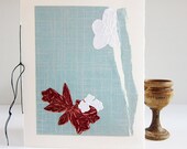 Hand Made Greeting Card 5 x 6.5" OOAK Red White Cutout Flowers Light Blue Background Mother's Day