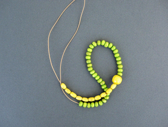 Wooden  Necklace-Green - Yellow