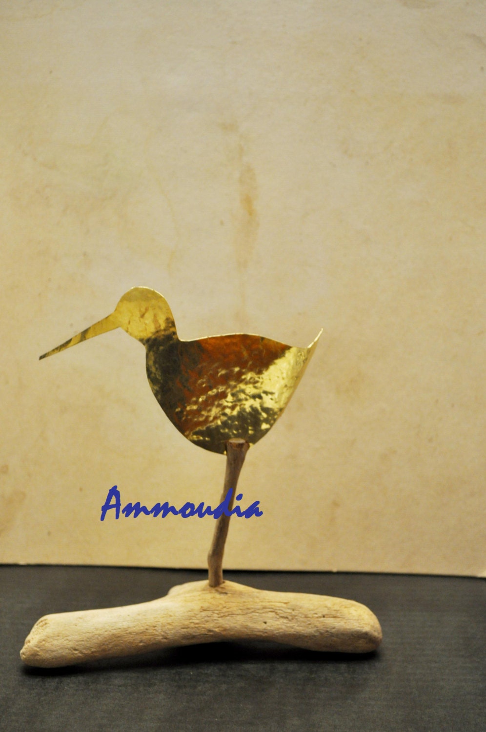 Sea birds duet - brass seabirds sculpture -  driftwood art - abstract sculpture - small bird