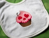 Skully cupcake embroidered baby bib spooky
