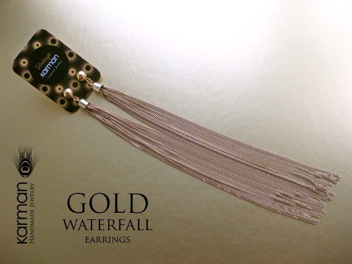 Gold Waterfall - Long Chain Earrings