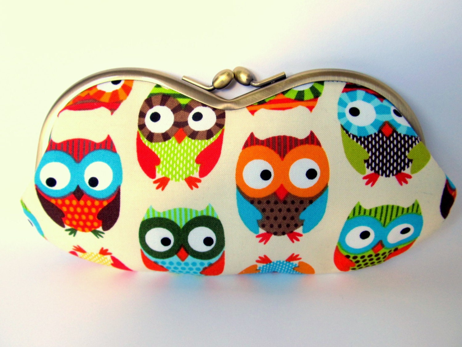 Glasses case Cute owl colorful turquoise blue orange Eyeglass case Woodland