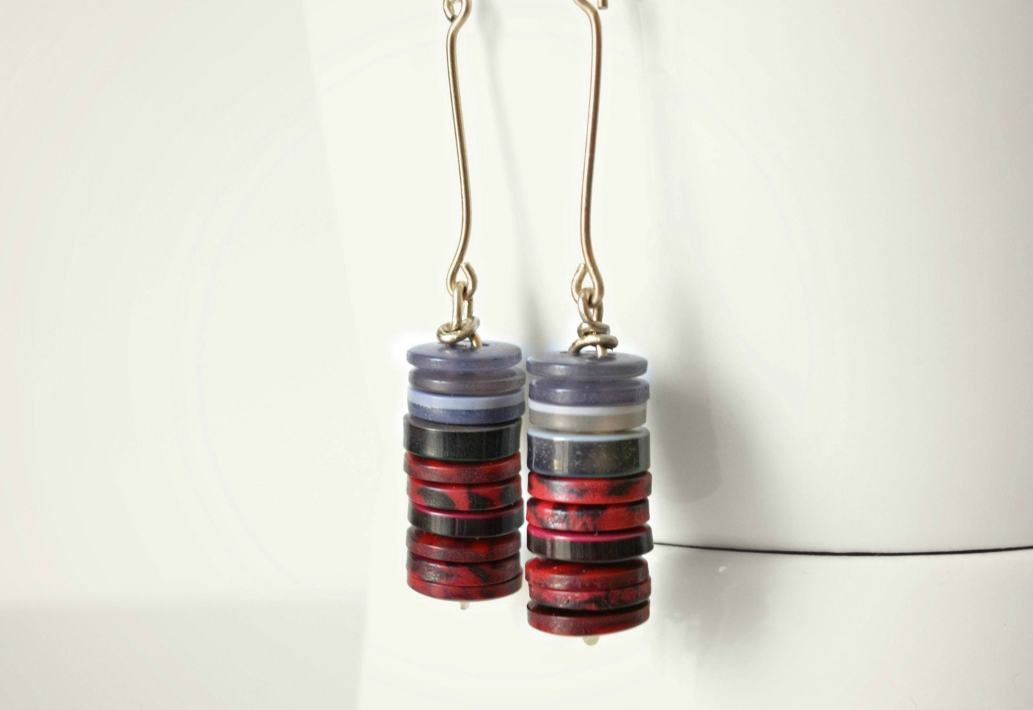 button earrings dangle geometric earrings long minimalist jewelry contemporary red grey