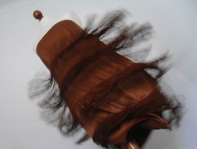 Milk Chocolate Flapper . Fringe Dress . 90s L large Party Cocktail Strapless