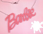 Small BARBIE Script New Pink Necklace Pendant Silver Chain Punk Emo Doll