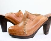 Vintage Leather Two Tone Wooden Stiletto Heels Sz 7