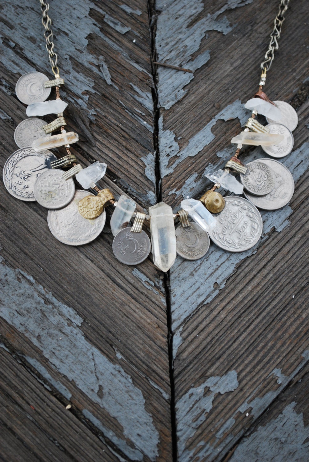 Coins and Quartz- Tribal belly dance collar-3