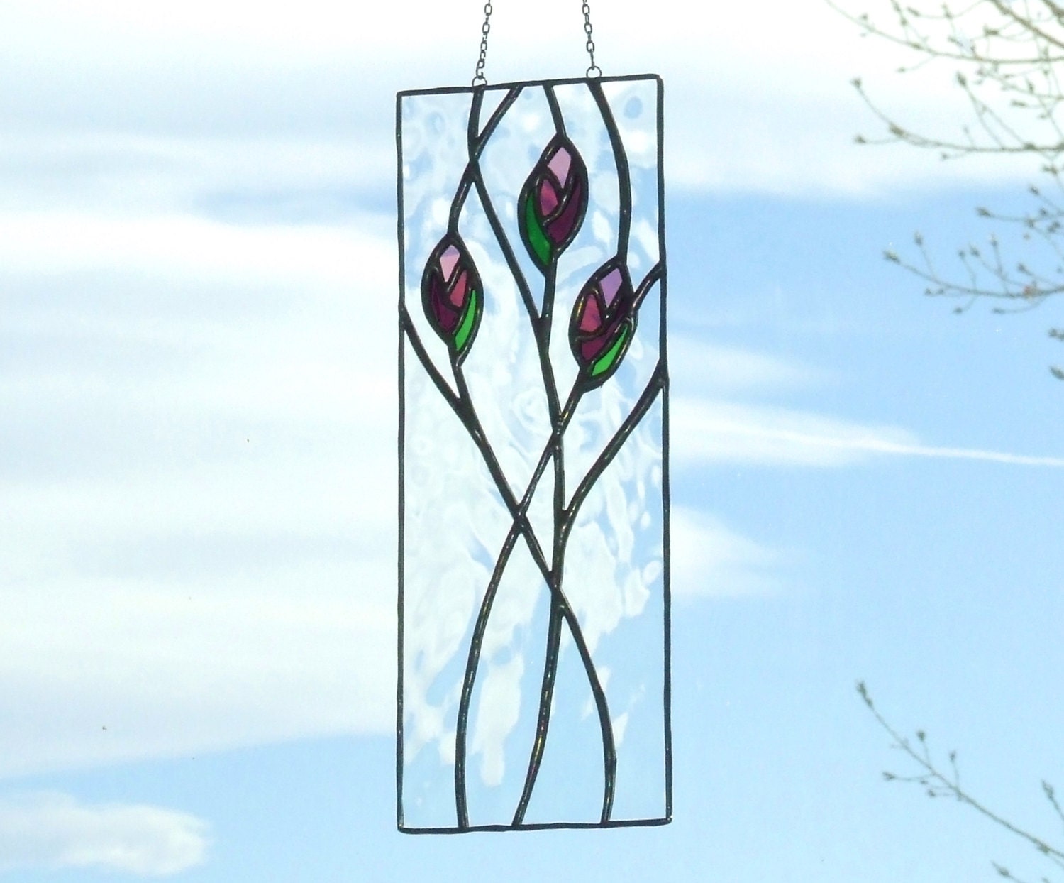 Contemporary Floral Rosebud Stained Glass Panel B