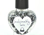 Fashionably Late Black and White Glitter Nail Polish 5ml Mini Bottle