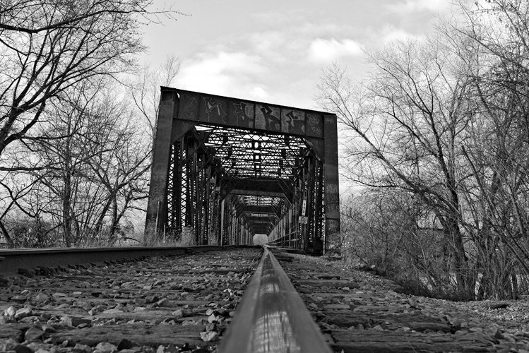 Industrial Art Photography Print - railroad bridge tracks perspective wall art "Follow" / custom sizes and canvas wraps available