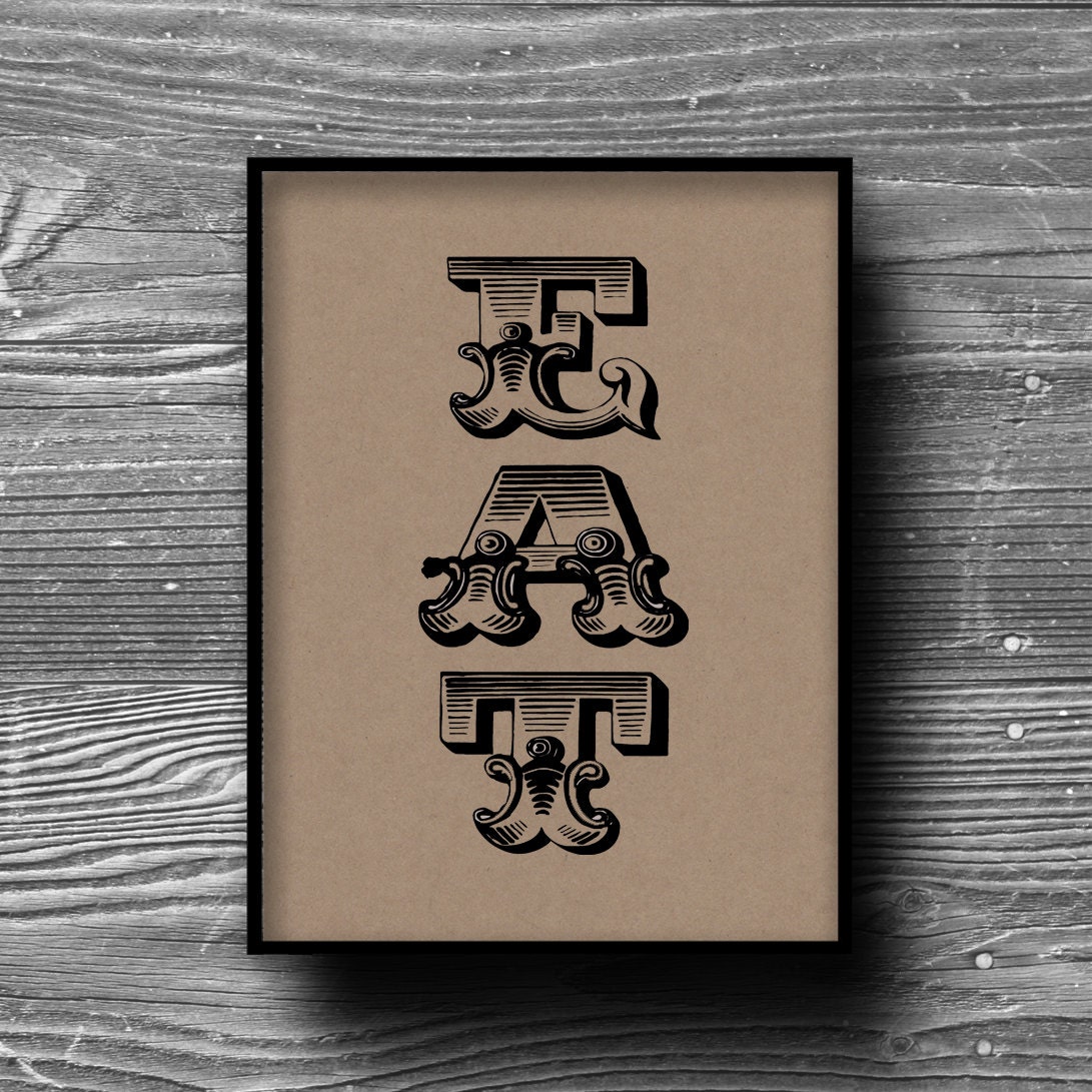 eat kitchen typographic art print quote poster inspirational kraft paper typography 8x10 home decor motivational