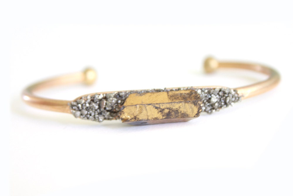 Gold Raw Crystal Skinny Pyrite Cuff - Crystal Cuff Bracelet