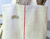 Vintage European Grain Sack Tote Bag Red Stripes