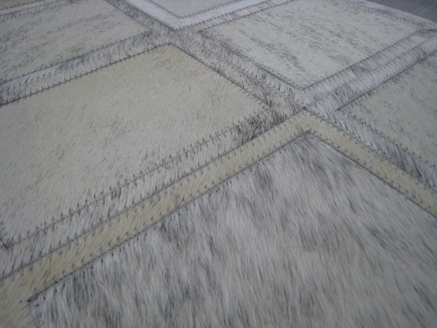 LIFESTYLE by Cara  --  White Brindle Custom Cowhide Patchwork Rug Cow Hide Leather Hairhide Carpet