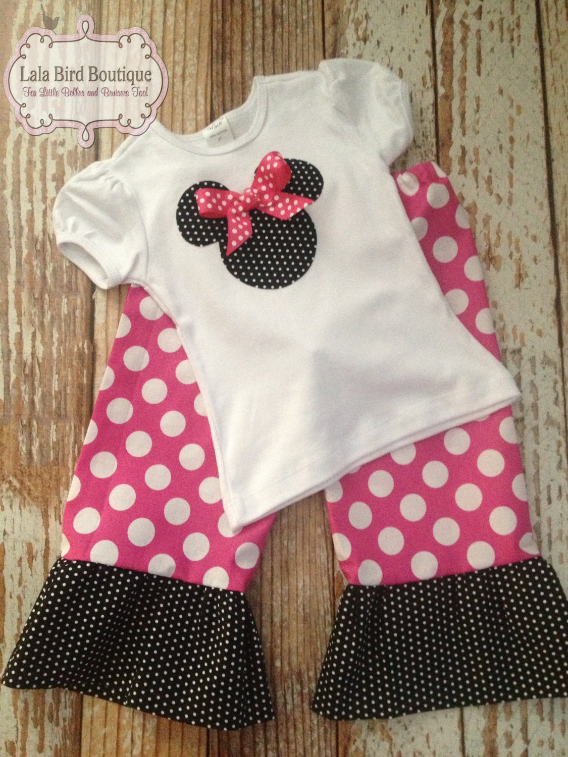 Minnie Mouse Inspired Ruffle Pants Outfit - Baby Girl/ Toddler Girl - Sizes 12M thru 4T available - Minnie Mouse Birthday, Disney Vacation