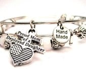 Proud Mom Of A Deployed Daughter Set of two beaded bangles charm bracelet