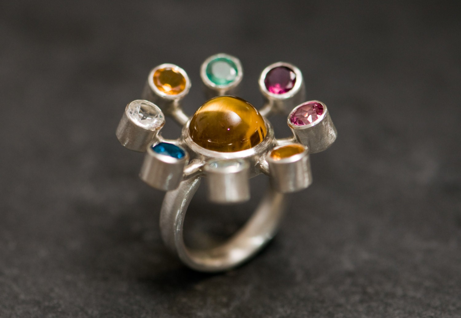 Solar System Ring - Amathyst Citrine Emerald Tourmaline Ruby Peridot Aquamarine Topaz Set in Sterling Silver Ring - Its out of this world