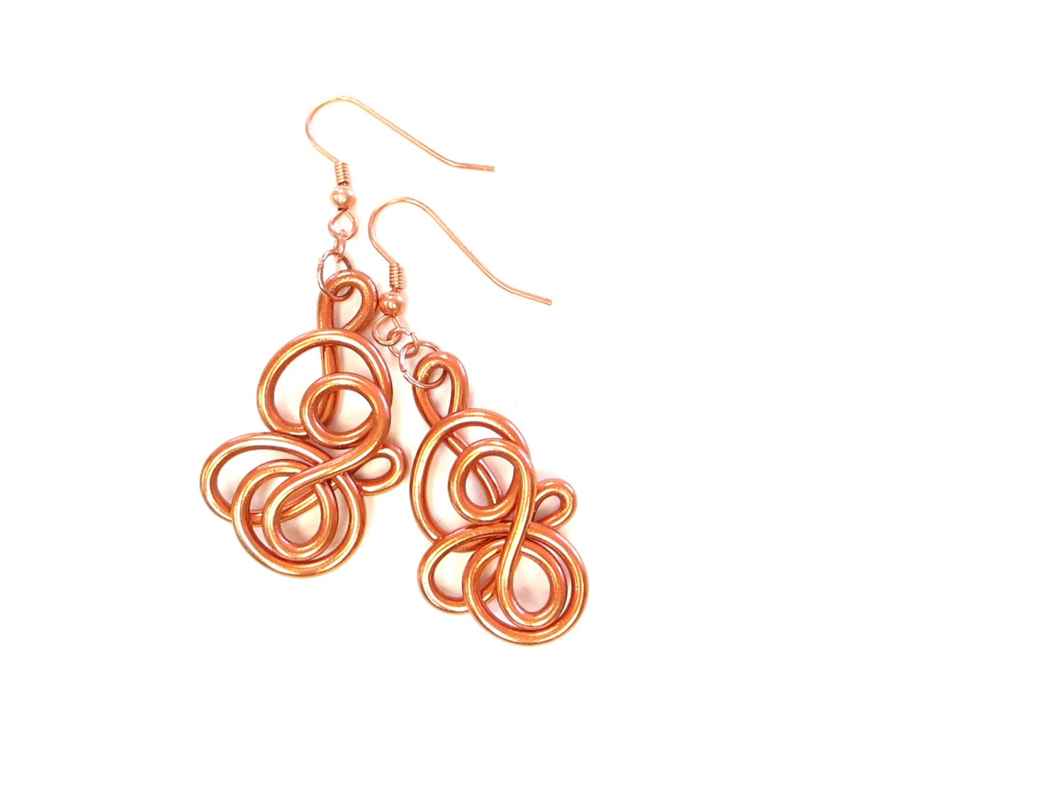 Copper Wire Earrings Abstract Spiral Modern Neutral Jewelry Lightweight Earrings