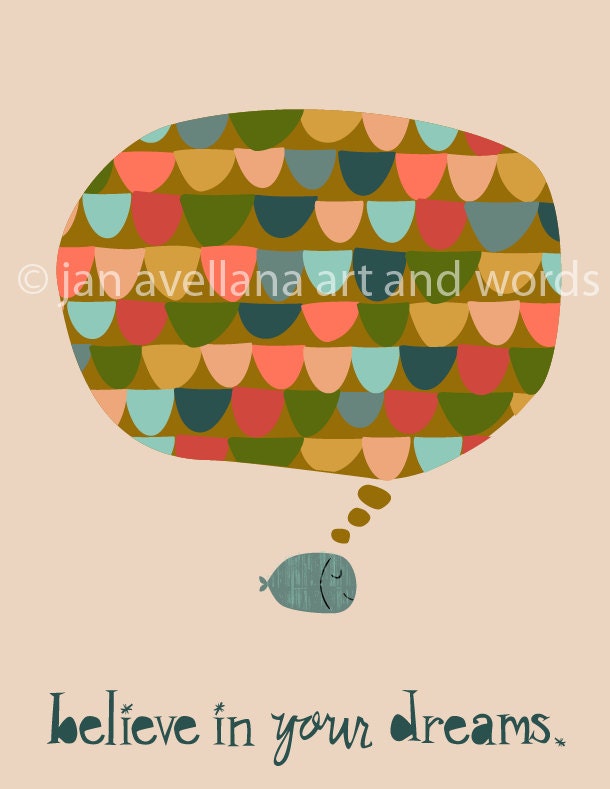 Believe in Your Dreams. Hand Lettering, Inspirational Art, Illustration. 8 x 10 Print.