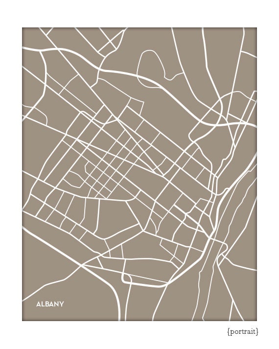 Albany City Line Art Map / SUNY Grad Gift Dorm Decor / 8x10 Giclee Print / Choose your color