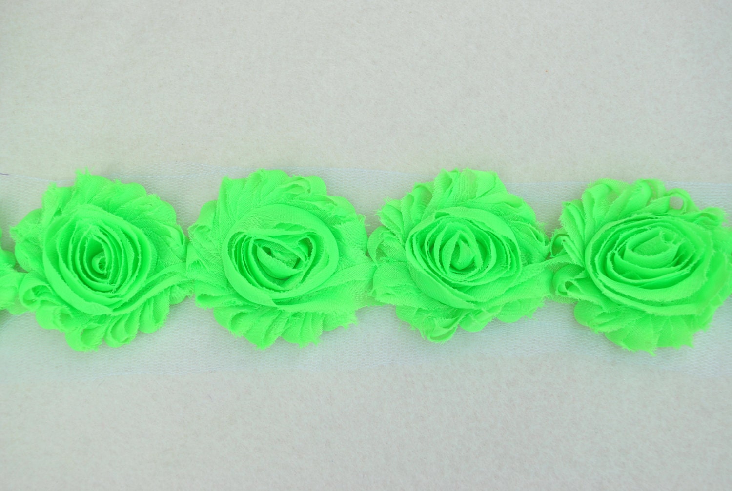 SALE...Shabby Chiffon Rose Trim, Neon Green, 1 yard