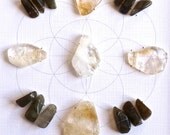 INTUITION CLARITY ENTHUSIASM --- framed sacred crystal grid --- citrine, labradorite