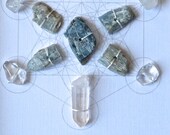 ENHANCE PERSONAL POWER --- framed sacred crystal grid --- blue kyanite, clear quartz --- metatrons cube