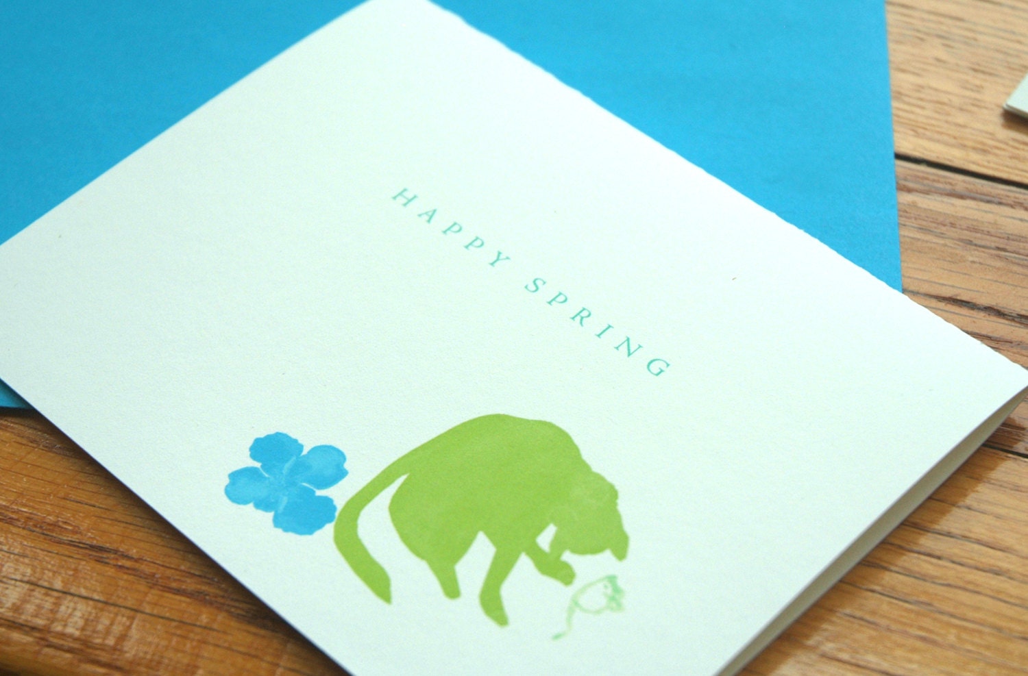 Lime Green Cat Card: Little Cat  Playing with A Toy Mouse