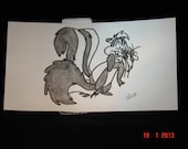 Pepe le Pew and Penelope original small signed watercolor
