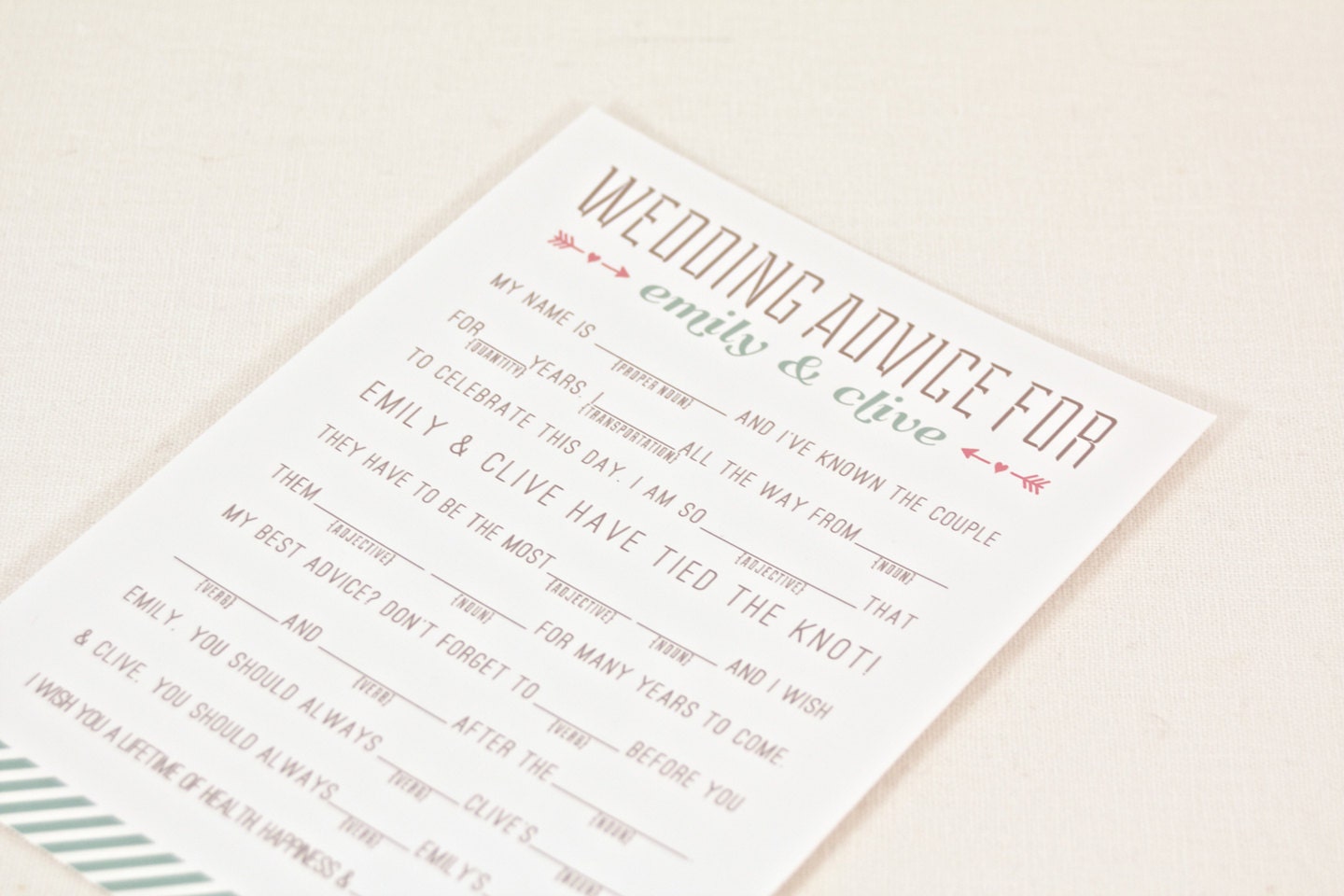 Wedding Mad Libs: Wedding Advice for Bridal Shower PDF Digital DIY Printable Download