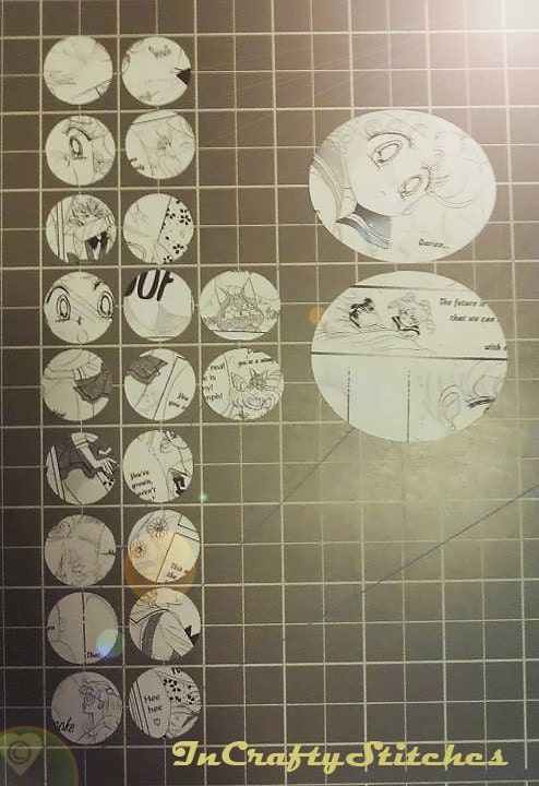 Comic Manga Book Page Circle Embellishments - Double Sided - Unique OOAK - Sailor Moon - Kawaii