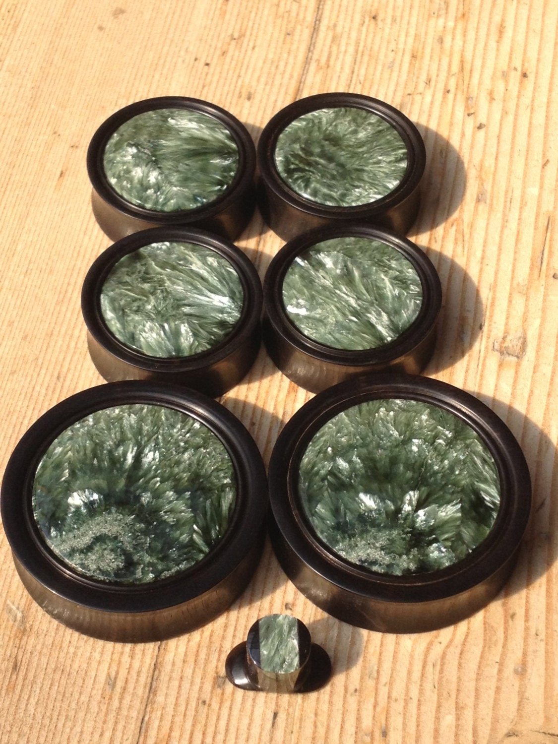 Seraphinite in Hardwood or Stone Plugs, Made to Order