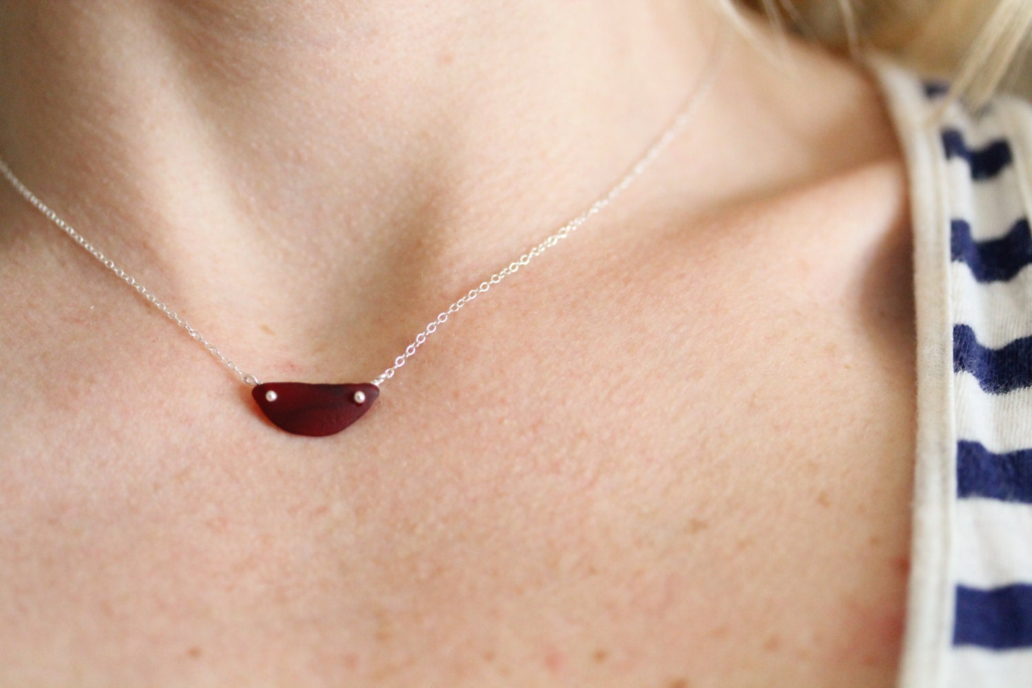 Red Sea Glass & Sterling Silver Necklace