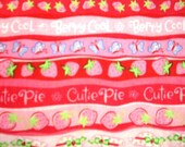 Berry Cool Cutie Pie Strawberry Shortcake Pink Red Green Blue and White Cotton Fabric