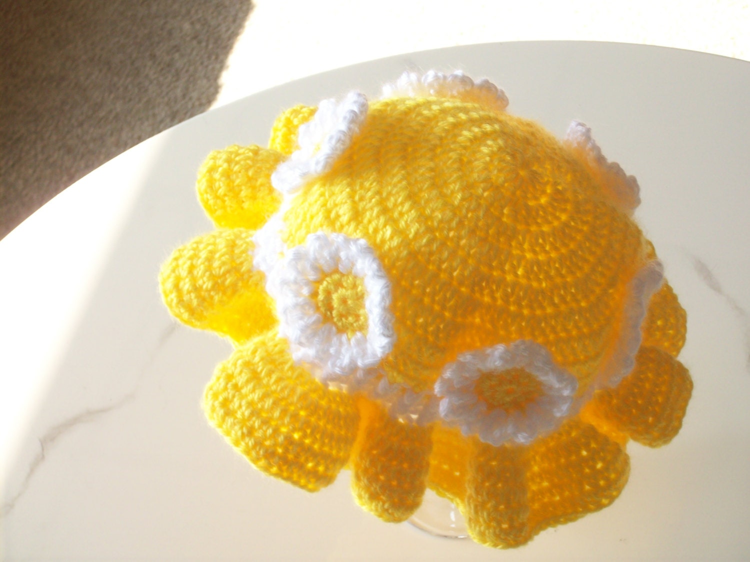 Sun Hat with Flowers SIZE 3 to 6 Month Adorable Crocheted Sun Hat with Many Sun Flowers - Sun Hat with Brim Sun Protection Hat
