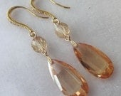 Gold Cubic Zirconia Champagne Drop Dangle Earrings, Bride, Wedding, Bridesmaids Earrings, Mother of the Bride, Mother of the Groom