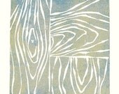 SALE Square Abstract Nature Wood Grain Art Block Print 5 x 5 Home Decor / Champagne, Deep Slate Blue / Hand Pulled Linocut / Gift