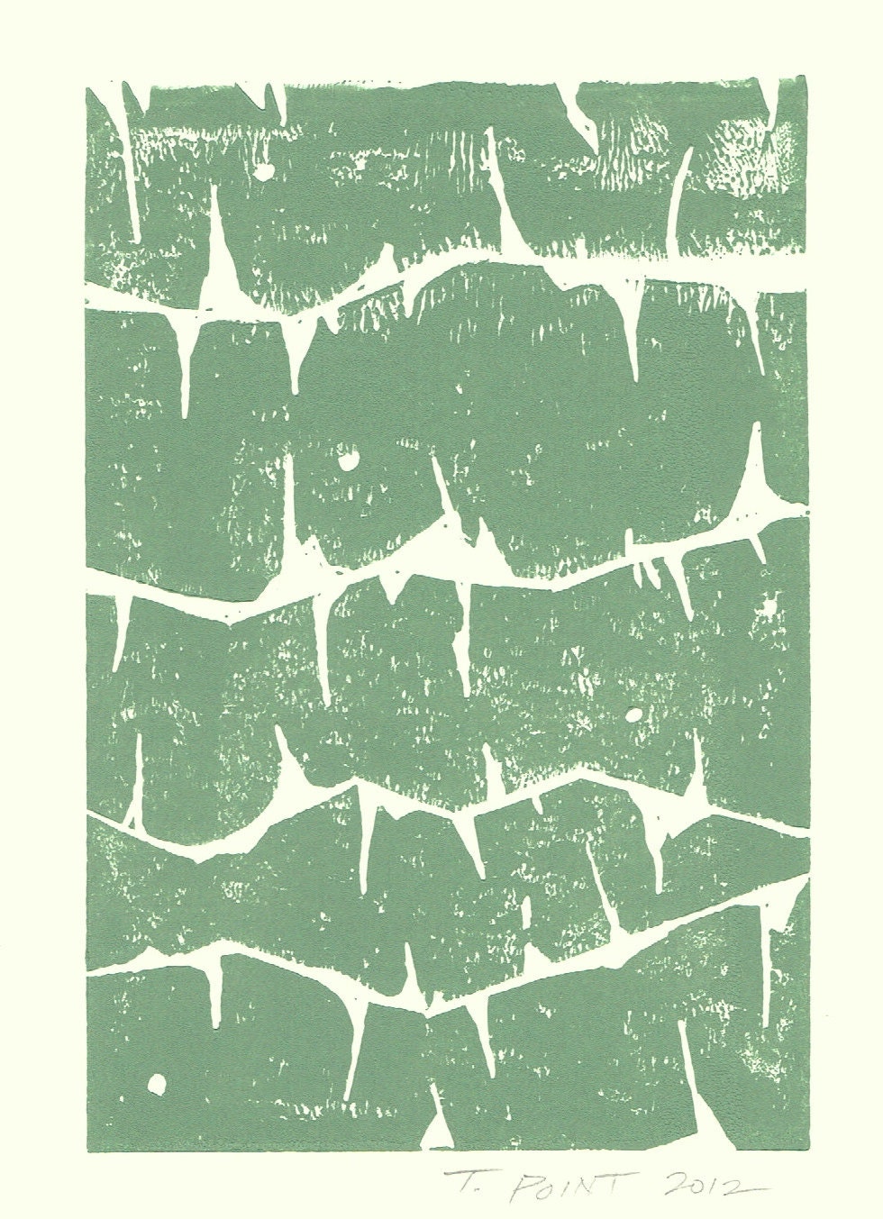 SALE REDUCED Simple Modern Contemporary Art Block Print 4 x 6 Home Decor / Seafoam Green, Red / Hand Pulled Linocut