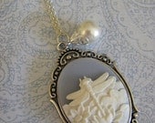Large Dragonfly Cameo Necklace wedgewood blue new beginnings graduation gift