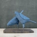 Folk Art Blue Birds on Rustic Painted Brown Wood Base with Folk Art Accents, "Bring"
